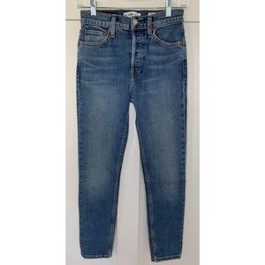 RE/DONE Originals High Rise Ankle Crop Stretch Blue Size 25 Skinny Button Fly